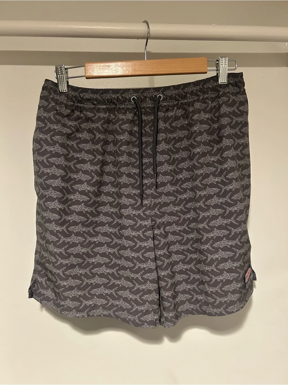 Vineyard Vines Gray & Black Shark-Print Swim Trunks